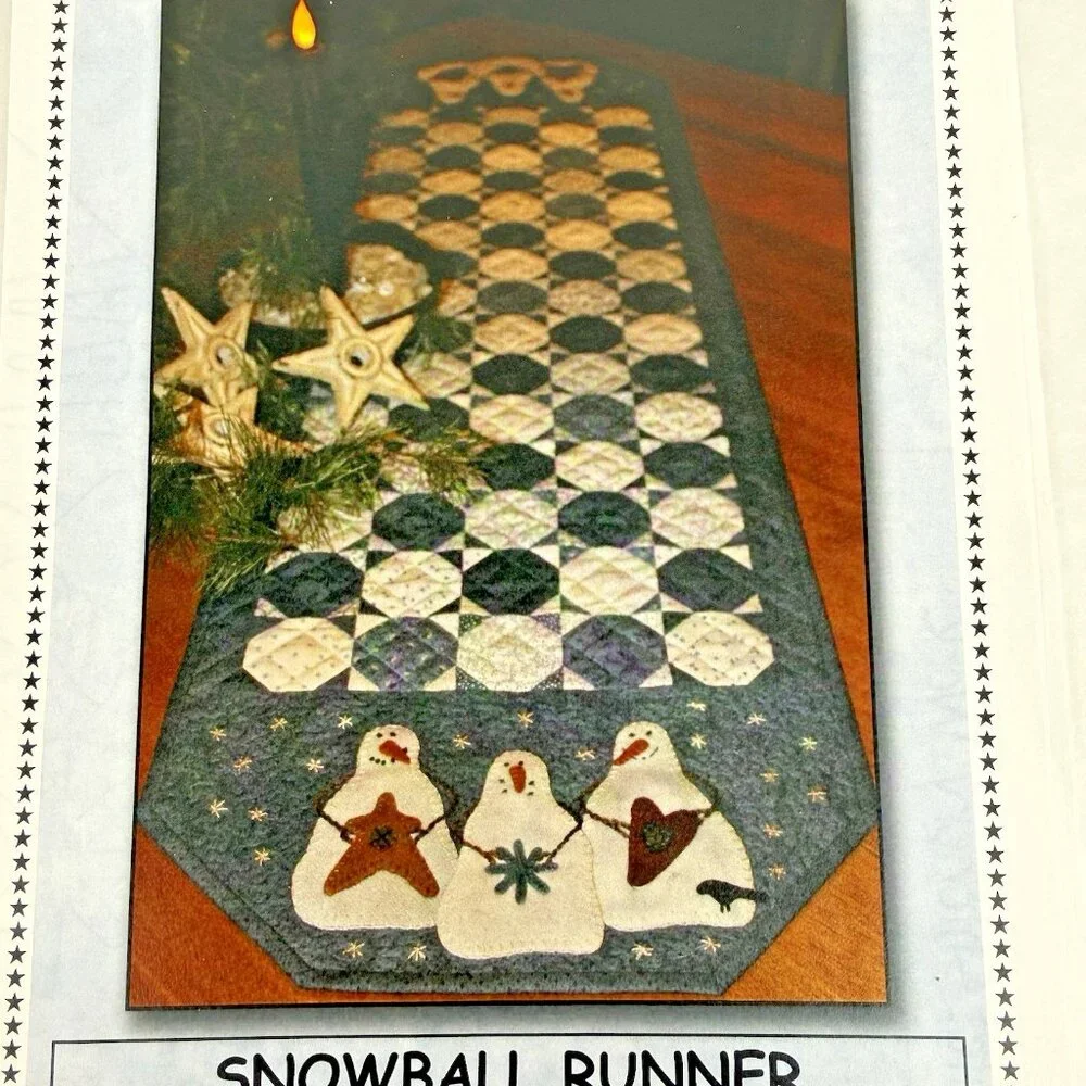 Primitive Gatherings Snowman Snowball Table Runner Quilt‎ Pattern Lisa Bongean